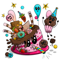 Cute celebration cake with different adorable candies. png