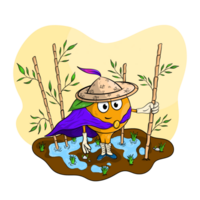 Orange rice farmer with a bamboo background. png