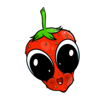 Cute face strawberry with big cartoon eyes. png