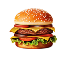 AI generated Big classic burger on transparent background isolated. Front view. AI Generation png