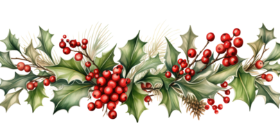 AI generated Christmas ornaments by painting branches with watercolors on a transparent background, including tree branches and holly sprigs adorned with red berries. AI Generation png