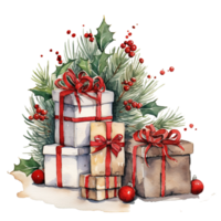 AI generated Watercolor Presents. Vintage packaging. Holiday illustration for design, print, fabric AI Generation png