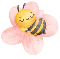 Cute sleeping bee in flower png