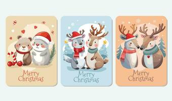 Christmas Card Set With Cute Animal Couples vector