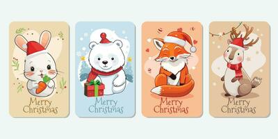 Christmas Card Set with Cute Animals vector