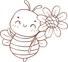 Bee with flower outline png