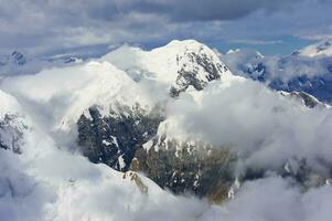 Aerial view over the Central Tian Shan Mountain range, Border of Kyrgyzstan and China, Kyrgyzstan photo