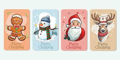 Cute Cartoon Christmas Card Set vector