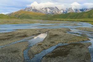 River coming from Kol-Suu mountain range, Kurumduk valley, Naryn province, Kyrgyzstan, Central Asia photo