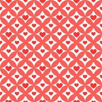 Seamless pattern with geometric mesh and hearts. Abstract regular check pattern for textiles, packaging, fabric for Valentine's Day. Vector graphics.
