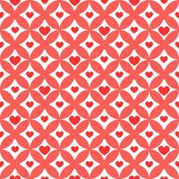 Seamless pattern with geometric mesh and hearts. Abstract regular check pattern for textiles, packaging, fabric for Valentine's Day. Vector graphics.