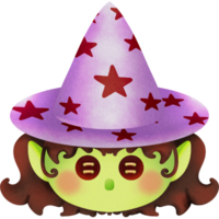 Cute little witch wearing a purple hat png