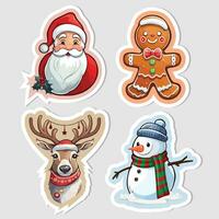 Cute Cartoon Christmas Stickers Set vector