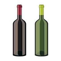 Red and white wine bottles isolated on white background. Vector illustration