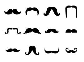 Set of mustaches black silhouettes isolated on white background. Collection of men mustaches icons. Vector illustration
