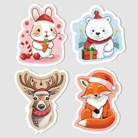 Cute Christmas Animal Stickers Set Winter Animals vector