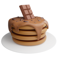 Pancakes chocolate chip and bar clipart flat design icon isolated on transparent background, 3D render food and dessert concept png