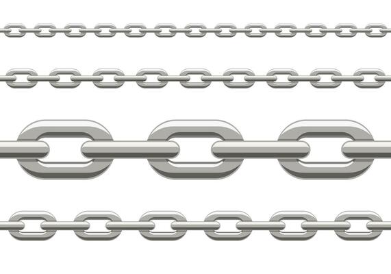 Metal silver chain set seamless pattern isolated on white background. Vector illustration