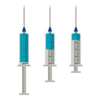 Medical syringe icon set isolated on white background. Syringes are filled with a solution of vaccine. Vector