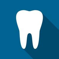 White Teeth icon on blue background with long whadow. Vector