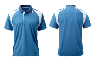 ai generiert Blau Polo Hemd Attrappe, Lehrmodell, Simulation mit Weiß Muster, Vorderseite und zurück Sicht, ai generiert png