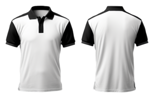 AI generated black and white polo shirt mockup, front and back view, ai generated png