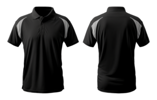 ai generiert schwarz Polo Hemd Attrappe, Lehrmodell, Simulation mit Weiß Streifen, Vorderseite und zurück Sicht, ai generiert png