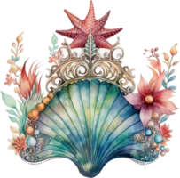 AI generated Composition of marine plants. Set of marine watercolor illustrations of sea corals, starfish, algae, shells. Isolated png