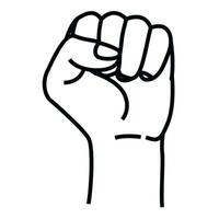 Raised fist hand gesture icon in line style isolated on white background. Vector illustration