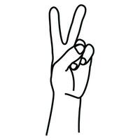 Two finger peace gesture in line style isolated on white background. Vector illustartion