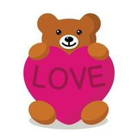Funny character toy Teddy holding in the paws of a big heart isolated on background. The concept of Valentine's Day. vector