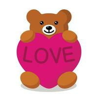 Funny character toy Teddy holding in the paws of a big heart isolated on background. The concept of Valentine's Day. vector