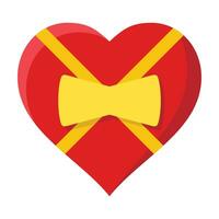 Gift red heart with yellow bow icon isolated on white background. Vector illustration