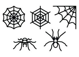 Spiders and spider web set icons isolated on white background. Vector illustration