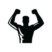 Silhouette of a strong man, athlete icon. Body building muscles. Vector illustration
