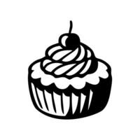 Cupcake dessert black icon, sweet food. Simple delicious symbol. Sweet birthday cake, Bakery cake isolated on white. Vector illustration