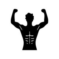 Silhouette of a strong man, athlete icon. Body building muscles. Vector illustration