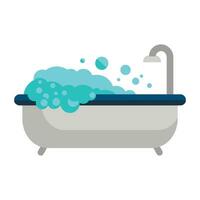 Bathtub with foam bubbles inside isolated on white background. Bath time in flat style vector