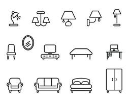 Furniture icons set line style isolated on white background. Home line icon vector