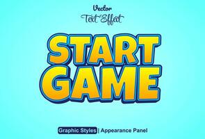 The game start text effect is in an orange graphic style and can be edited. vector