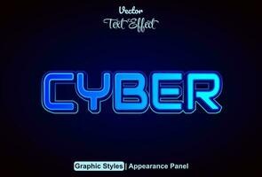 cyber text effect blue color graphic style and editable. vector