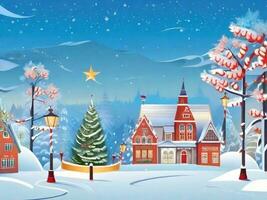 AI Generated  winter town background landscape illustration photo