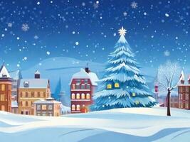 AI Generated  winter town background landscape illustration photo