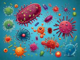 AI Generated bacteria and viruses, scientific concept, microbiome photo