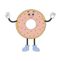 Groovy hippie donut. Cartoon character in trendy retro style. vector
