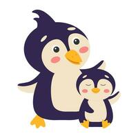 Cute cartoon penguins mom and baby. Vector illustration. 1