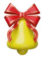 3d yellow bell with red bow, merry christmas and happy new year, 3d render illustration png