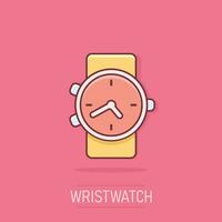 Vector cartoon watch icon in comic style. Clock sign illustration pictogram. Timer business splash effect concept.