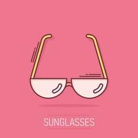icono de gafas de sol de dibujos animados vectoriales en estilo cómico. pictograma de ilustración de signo de anteojos. concepto de efecto de salpicadura de negocio de gafas de sol. vector