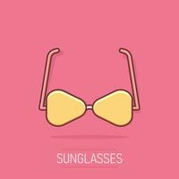 icono de gafas de sol de dibujos animados vectoriales en estilo cómico. pictograma de ilustración de signo de anteojos. concepto de efecto de salpicadura de negocio de gafas de sol. vector